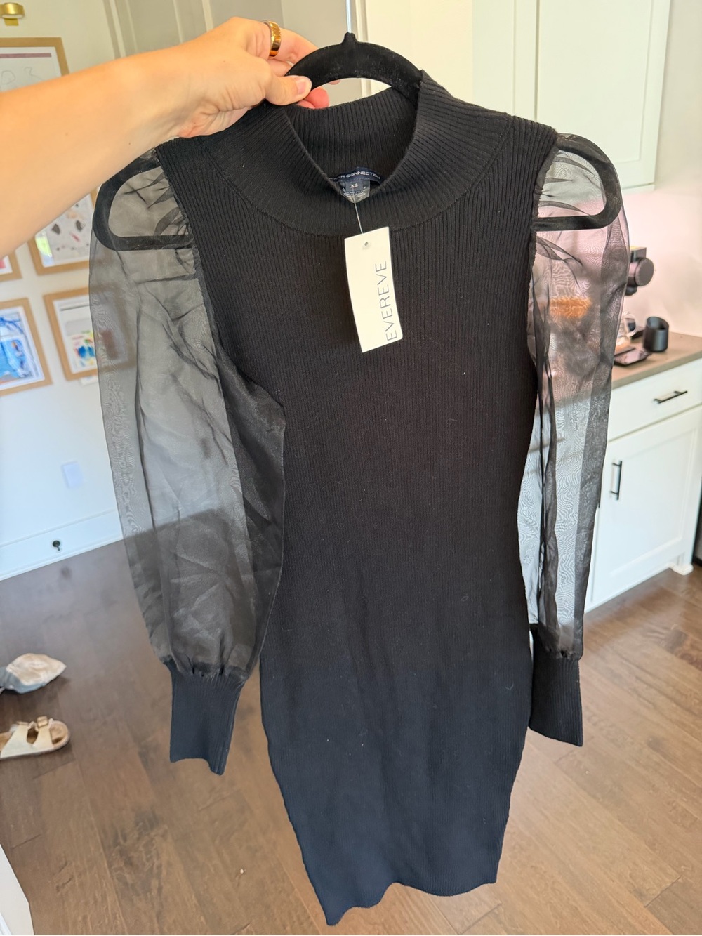 French Connection Evereve Black Puff-Sleeve Knit Dress